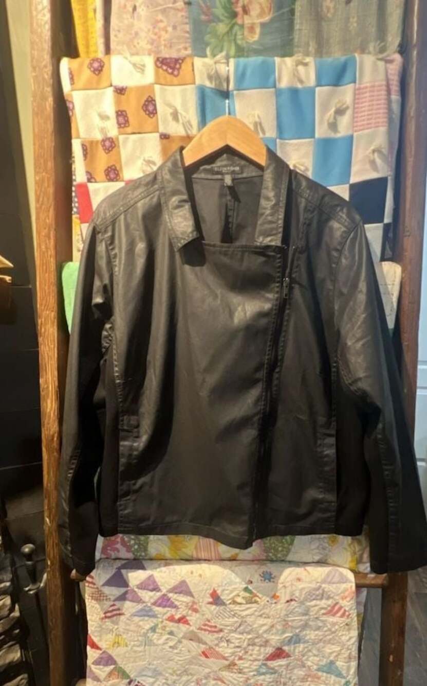 Eileen Fisher Woman Black Waxed Organic Cotton Moto Jacket Size 2X